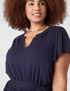 Work Versatile^Lane Bryant Flutter-Sleeve V-Neck Knit Swing Dress Maritime Blue