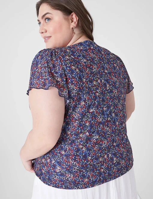 Knit Tops^Lane Bryant Flutter-Sleeve V-Neck Mesh Tee Mia Floral