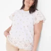 Shirts & Blouses^Lane Bryant Flutter-Sleeve Woven Eyelet & Knit Top White
