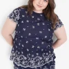 Shirts & Blouses^Lane Bryant Flutter-Sleeve Woven Eyelet & Knit Top Navy