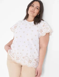 Shirts & Blouses^Lane Bryant Flutter-Sleeve Woven Eyelet & Knit Top White