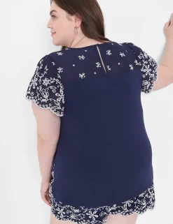 Shirts & Blouses^Lane Bryant Flutter-Sleeve Woven Eyelet & Knit Top Navy