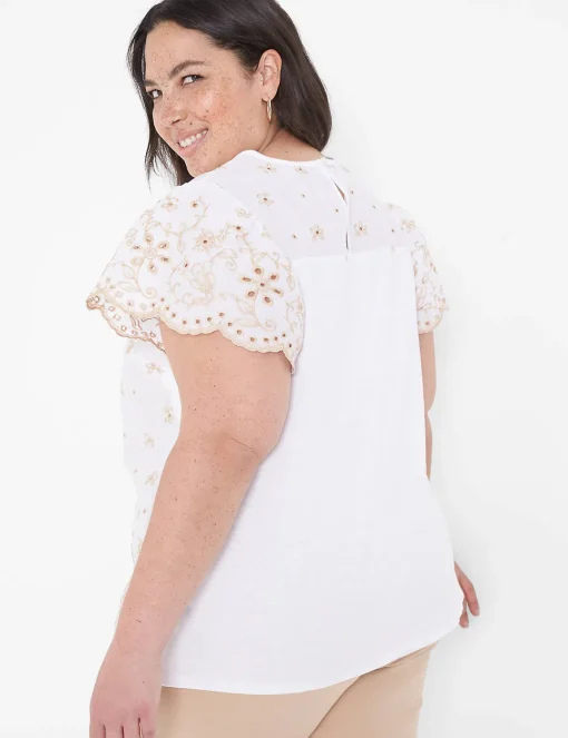 Shirts & Blouses^Lane Bryant Flutter-Sleeve Woven Eyelet & Knit Top White