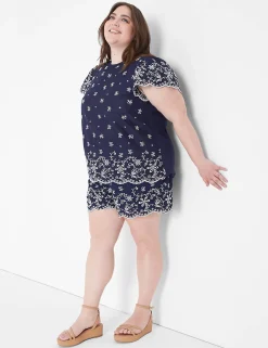 Shirts & Blouses^Lane Bryant Flutter-Sleeve Woven Eyelet & Knit Top Navy