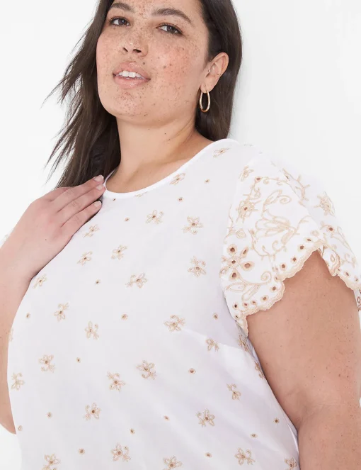 Shirts & Blouses^Lane Bryant Flutter-Sleeve Woven Eyelet & Knit Top White