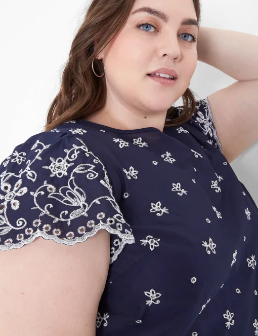Shirts & Blouses^Lane Bryant Flutter-Sleeve Woven Eyelet & Knit Top Navy