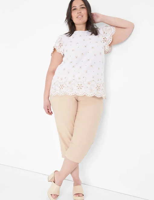 Shirts & Blouses^Lane Bryant Flutter-Sleeve Woven Eyelet & Knit Top White