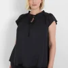 Knit Tops^Lane Bryant Flutter-Sleeve Woven Satin & Knit Top Black