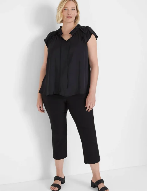 Knit Tops^Lane Bryant Flutter-Sleeve Woven Satin & Knit Top Black