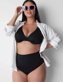 Swim Bottoms^Lane Bryant Foldover-Waist High-Leg Swim Brief Black