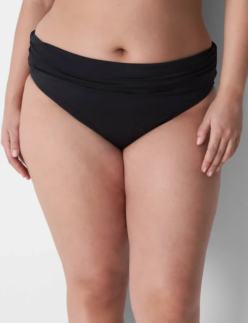 Swim Bottoms^Lane Bryant Foldover-Waist High-Leg Swim Brief Black