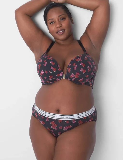 Underwire Bras^Lane Bryant Front-Close Cotton Boost Plunge Bra Mini Roses