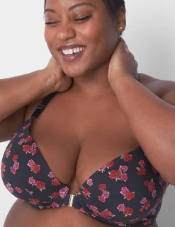 Underwire Bras^Lane Bryant Front-Close Cotton Boost Plunge Bra Mini Roses