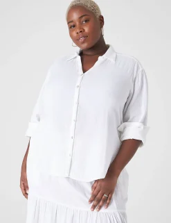 Shirts & Blouses^Lane Bryant Gauze Long-Sleeve Button-Down Beach Top White