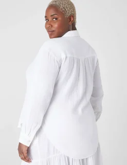 Shirts & Blouses^Lane Bryant Gauze Long-Sleeve Button-Down Beach Top White