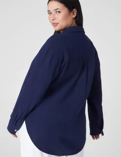 Shirts & Blouses^Lane Bryant Gauze Long-Sleeve Button-Down Beach Top Maritime Blue