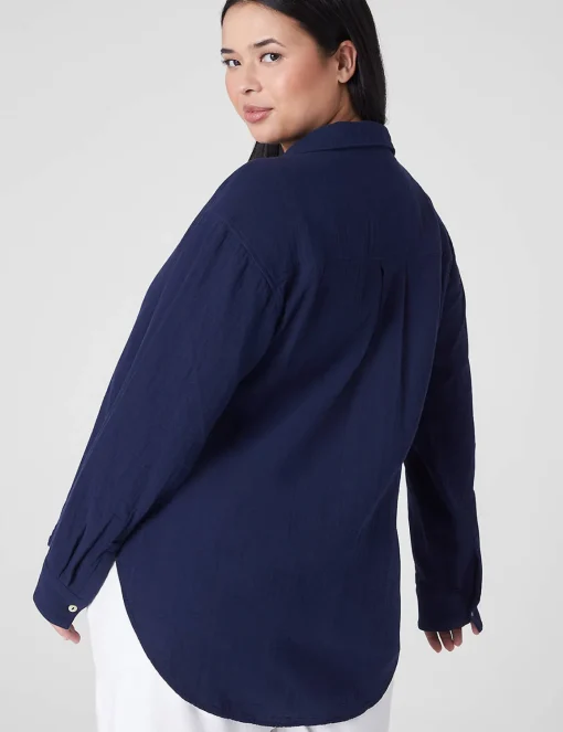 Shirts & Blouses^Lane Bryant Gauze Long-Sleeve Button-Down Beach Top Maritime Blue