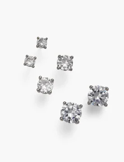 Earrings^Lane Bryant Graduated Cz Stud 3 Pk: :Onesz Silver