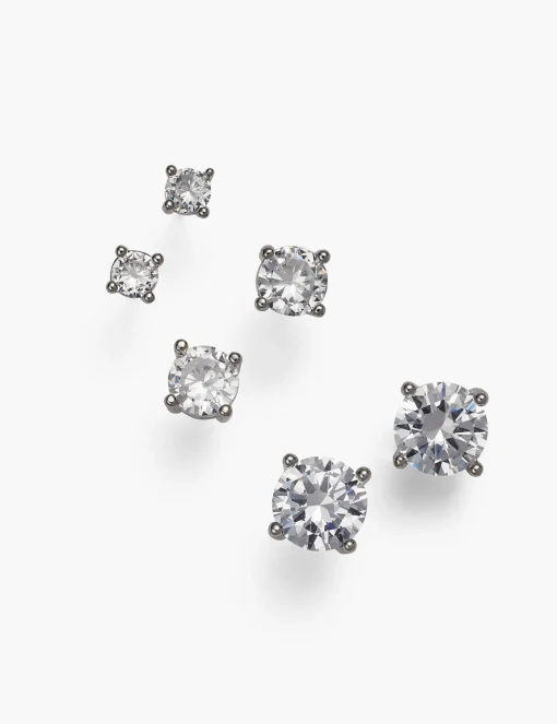 Earrings^Lane Bryant Graduated Cz Stud 3 Pk: :Onesz Silver