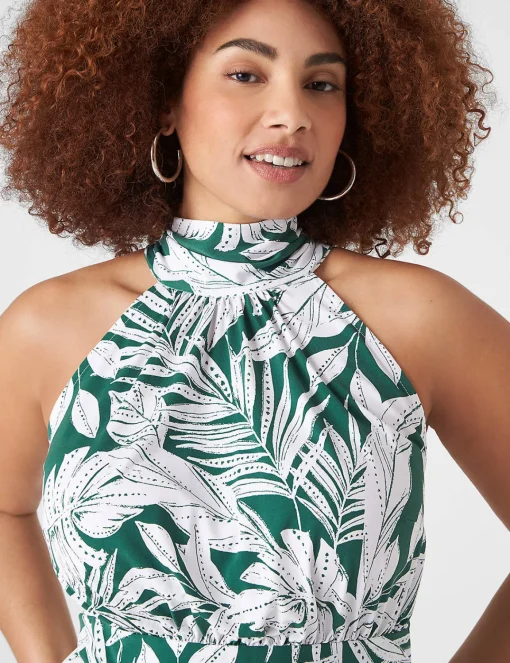 Fit & Flare^Lane Bryant Halter Tie-Neck A-Line Dress Maui Leaves