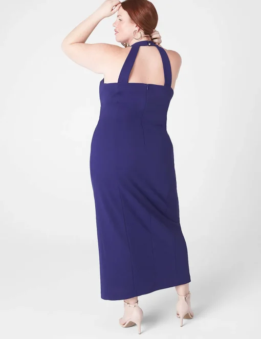 Sheath^Lane Bryant Halter-Front Keyhole Maxi Dress Navy