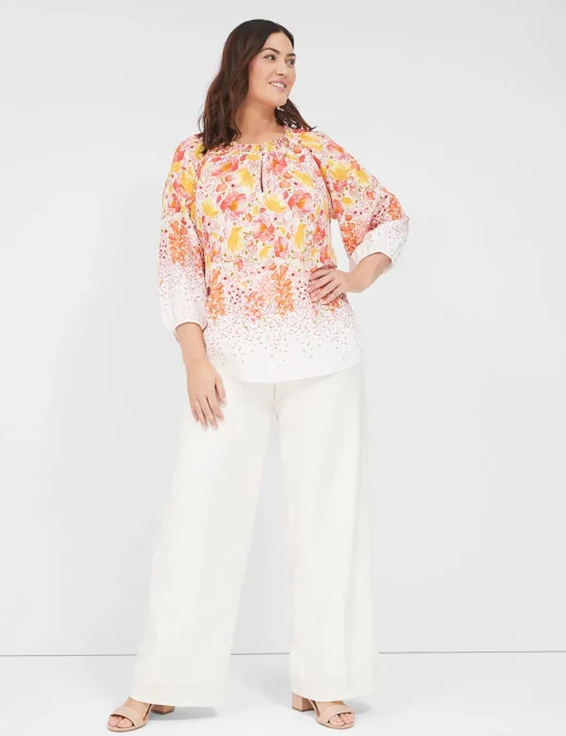 Wide Leg^Lane Bryant High-Rise Perfect Drape Wide Leg Pant Ivory Rose