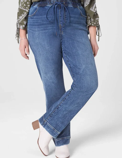 Straight Leg^Lane Bryant High-Rise Pull-On Relaxed Straight Jean Medium Denim