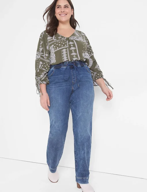 Straight Leg^Lane Bryant High-Rise Pull-On Relaxed Straight Jean Medium Denim