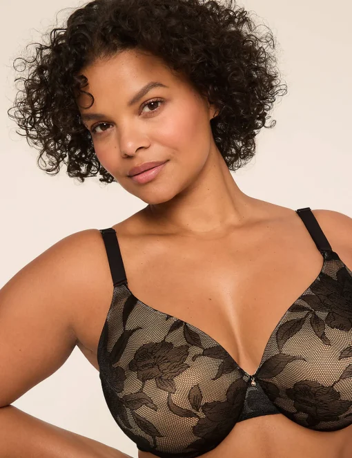 F To K Cups^Lane Bryant Invisible Lace Backsmoother Lightly Lined Full Coverage Bra Black