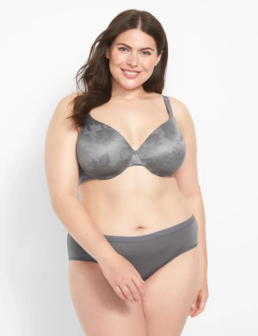 F To K Cups^Lane Bryant Invisible Lace Backsmoother Lightly Lined Full Coverage Bra Quiet Shade