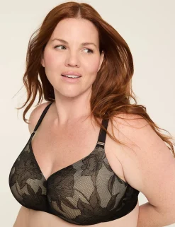 F To K Cups^Lane Bryant Invisible Lace Backsmoother Lightly Lined Balconette Bra Black