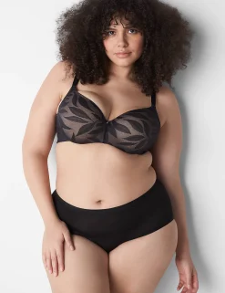 F To K Cups^Lane Bryant Invisible Lace Backsmoother Balconette Bra Black