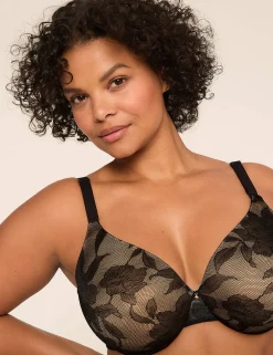 Underwire Bras^Lane Bryant Invisible Lace Backsmoother Lightly Lined Full Coverage Bra Black