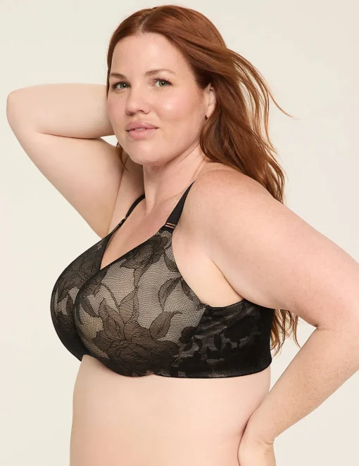 F To K Cups^Lane Bryant Invisible Lace Backsmoother Lightly Lined Balconette Bra Black