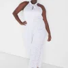 Occasion^Lane Bryant Knot Halter-Neck Lace Jumpsuit White