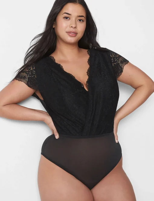 Bodysuits & Playsuits^Lane Bryant Lace & Mesh Bodysuit Black