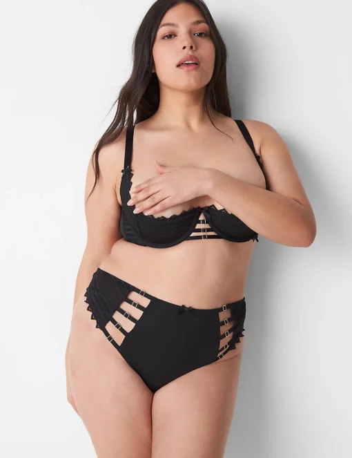 Thong Panties^Lane Bryant Lace Split Gusset Thong Black