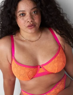F To K Cups^Lane Bryant Lace Unlined Demi Bra Orange Clown Fish