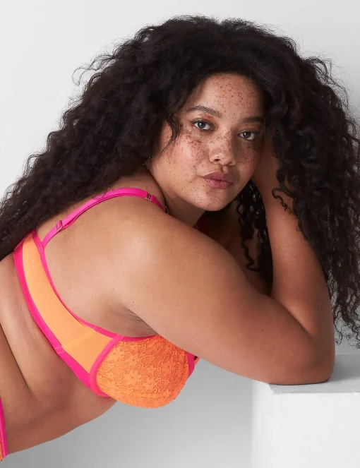 F To K Cups^Lane Bryant Lace Unlined Demi Bra Orange Clown Fish