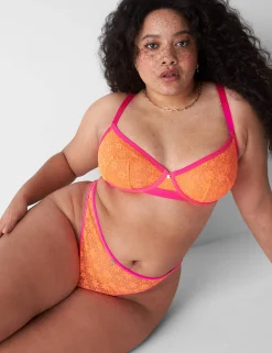 F To K Cups^Lane Bryant Lace Unlined Demi Bra Orange Clown Fish
