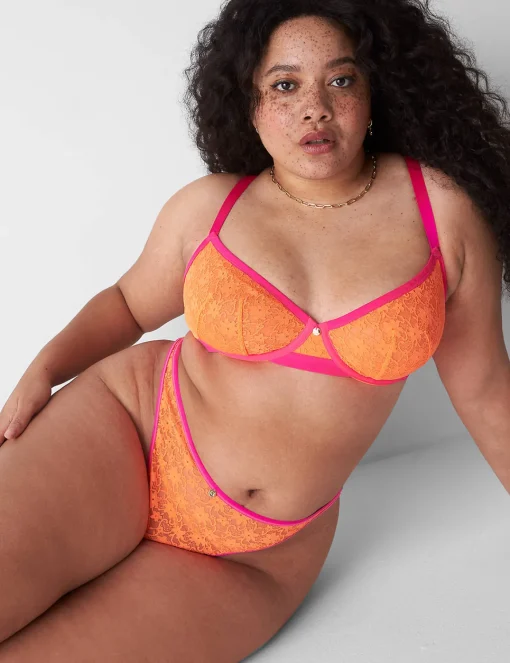 F To K Cups^Lane Bryant Lace Unlined Demi Bra Orange Clown Fish
