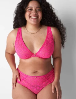 F To K Cups^Lane Bryant Lace Unlined High Apex Bra Pink Glow