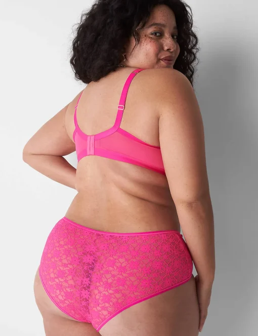Plunge Bras^Lane Bryant Lace Unlined High Apex Bra Pink Glow