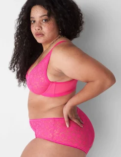 Plunge Bras^Lane Bryant Lace Unlined High Apex Bra Pink Glow