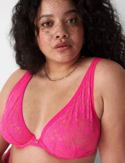 Plunge Bras^Lane Bryant Lace Unlined High Apex Bra Pink Glow