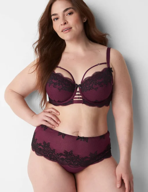 Sexy Panties^Lane Bryant Lace Wide-Side Thong Grape Wine