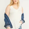 The Tee Shop^Lane Bryant Lace-Trim Swing Tank Ivory Rose