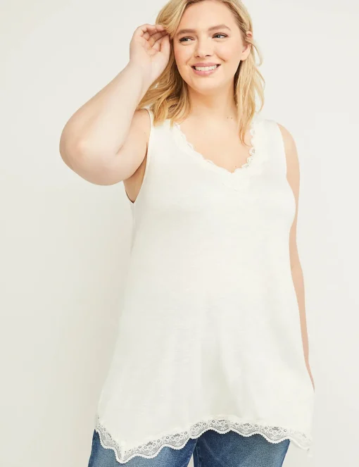 The Tee Shop^Lane Bryant Lace-Trim Swing Tank Ivory Rose