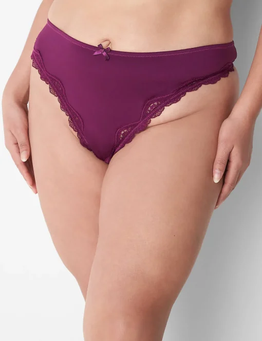 Thong Panties^Lane Bryant Lace-Trim Thong Dark Purple