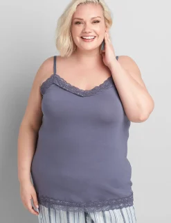 Knit Tops^Lane Bryant Lane Essentials Lace-Trim Cami Grisaille